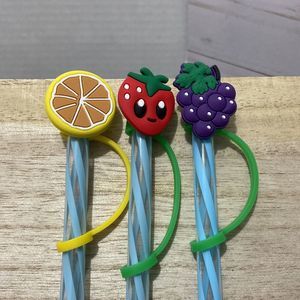 3pcs Straw Dust Cap Silicone Plug  Cover Topper Fruit Theme